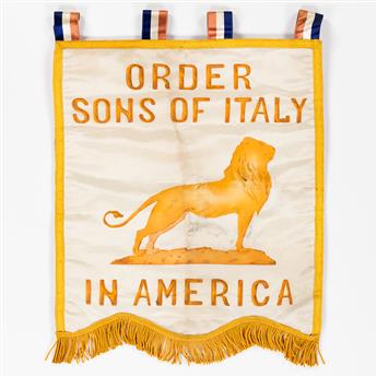 (IMMIGRATION.) Collection of banners, badges, and manuals from a Philadelphia lodge of the Sons of Italy.